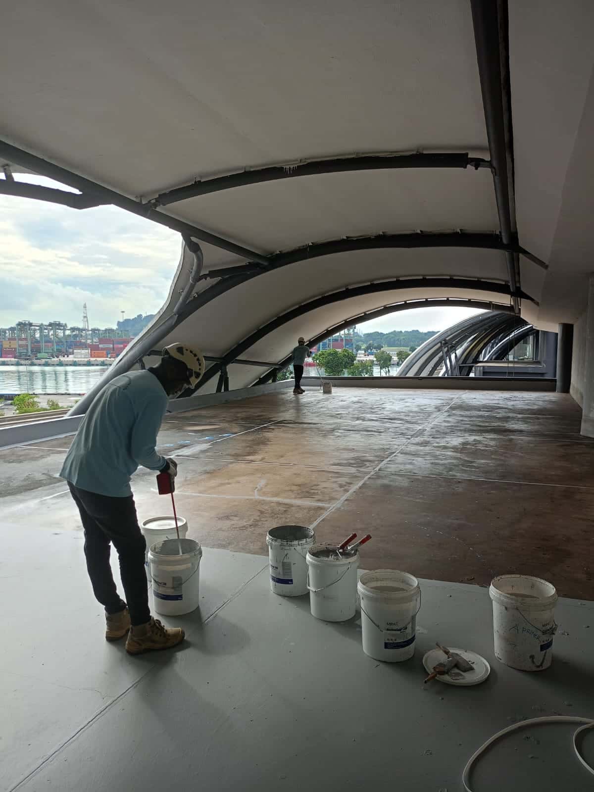 Concrete deck waterproofing at a Singapore waterfront structure